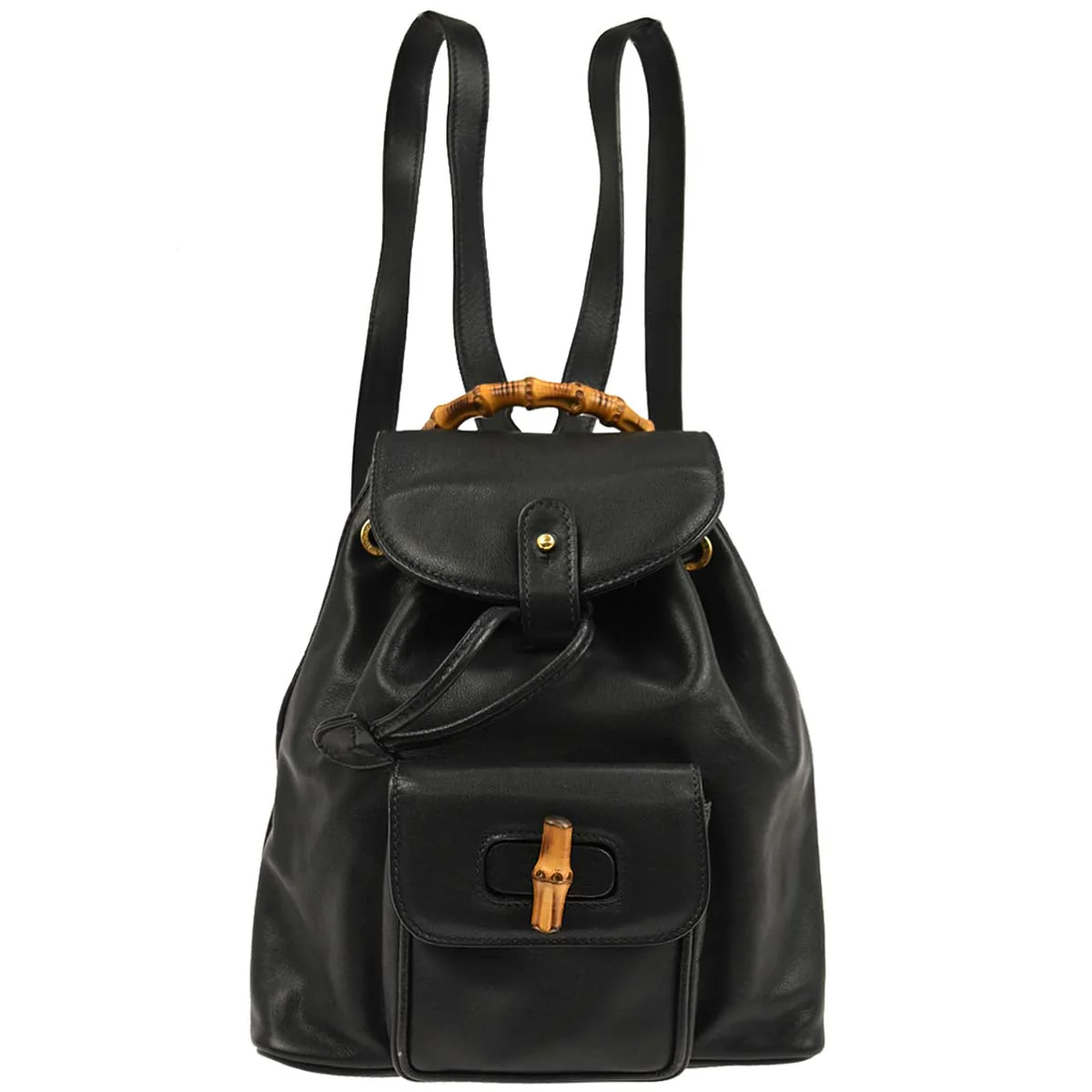 Gucci Navy Leather Bamboo Backpack
