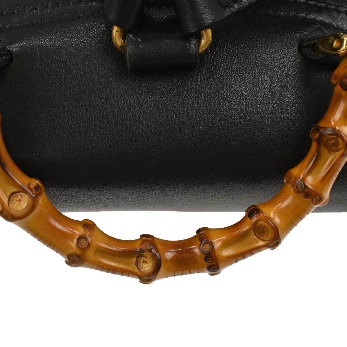 Gucci Navy Leather Bamboo Backpack - Image 5