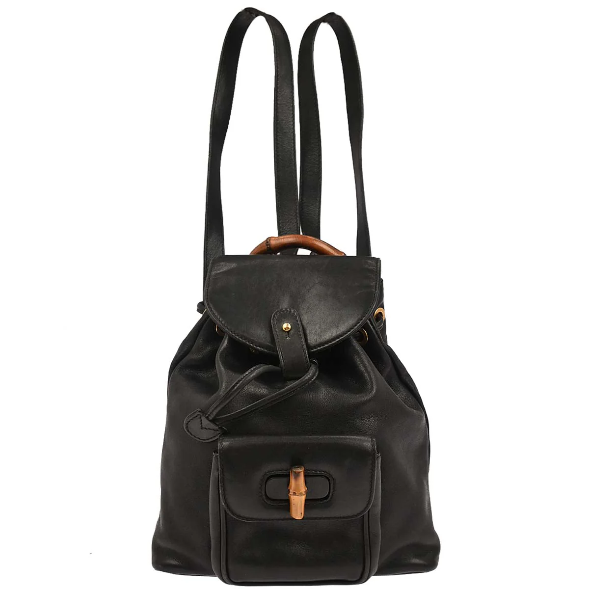 Gucci Black Leather Bamboo Backpack