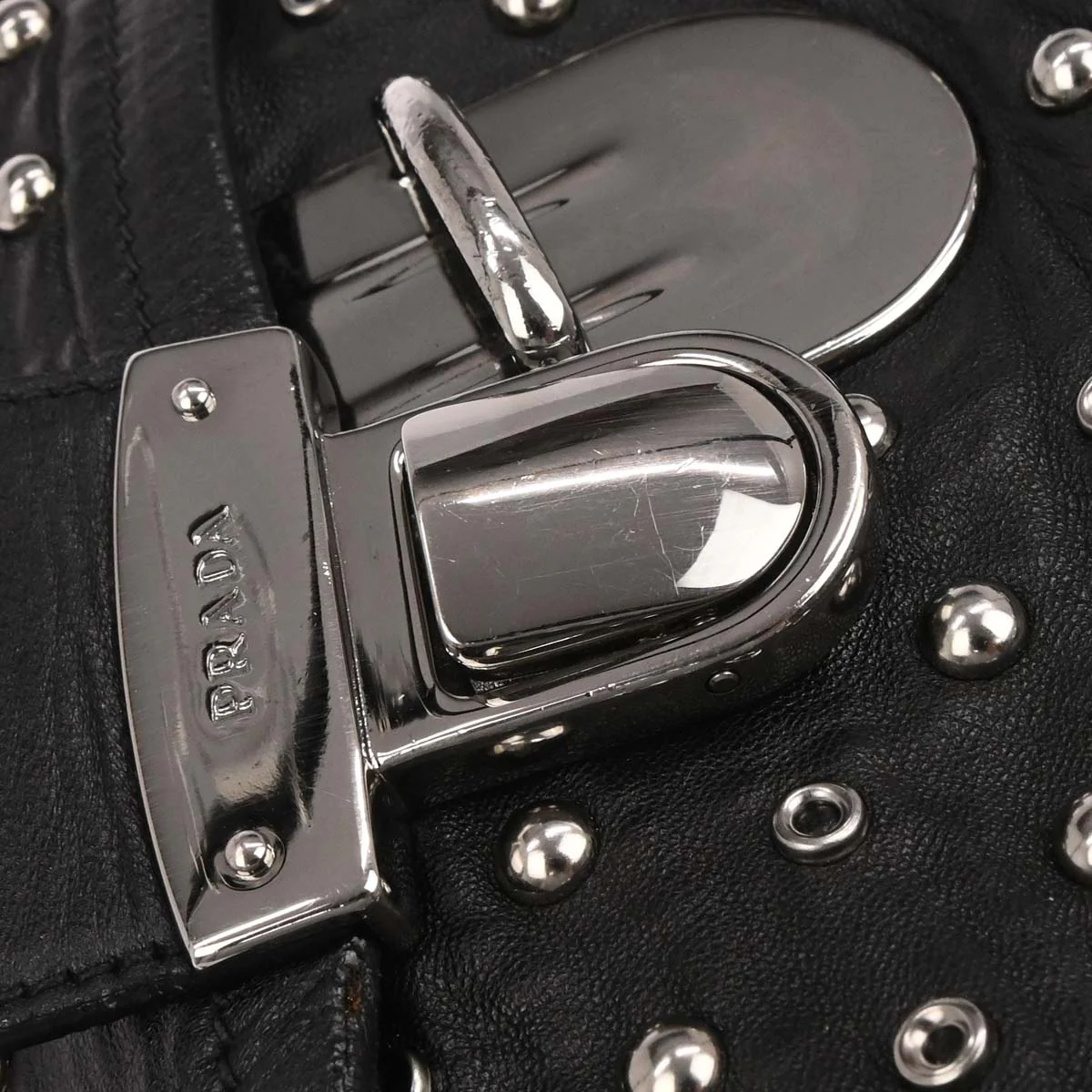 Prada Black Leather Studded Handbag - Image 5