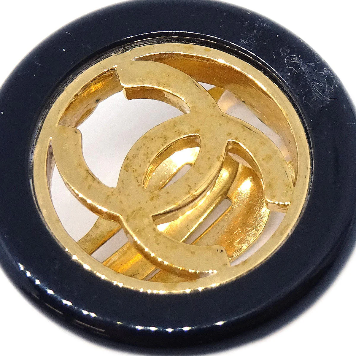 Chanel Button Clip-On Earrings Black Gold 97A - Image 2