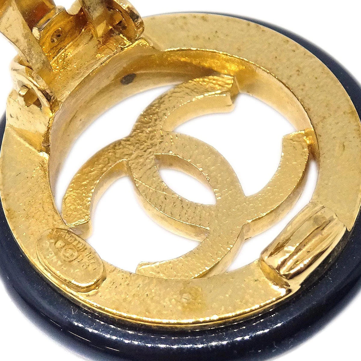 Chanel Button Clip-On Earrings Black Gold 97A - Image 4