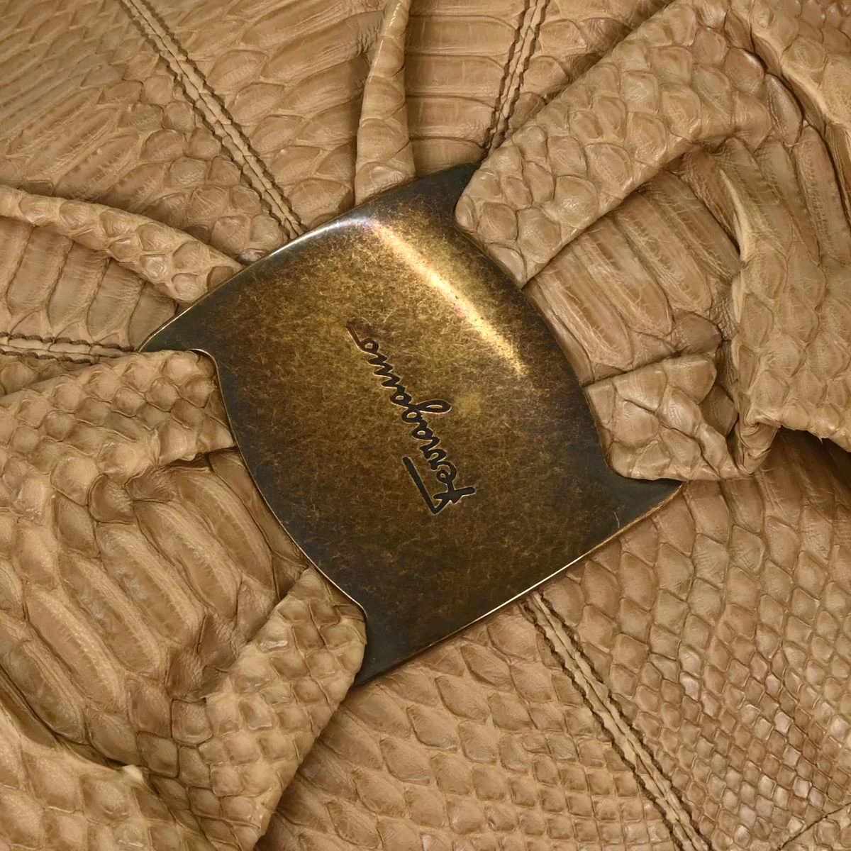 Salvatore Ferragamo * Beige Python Handbag - Image 3