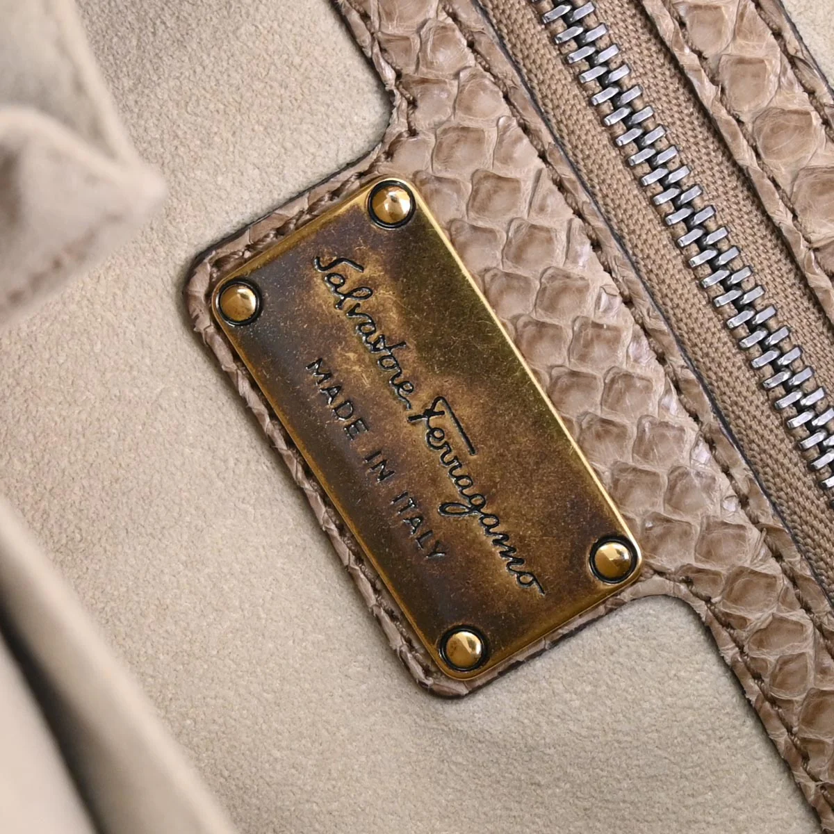 Salvatore Ferragamo * Beige Python Handbag - Image 8
