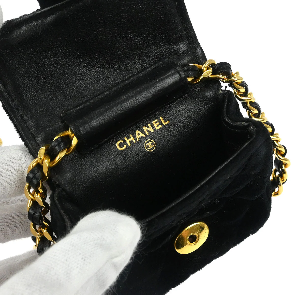 Chanel Black Velvet Micro Classic Flap Shoulder Bag Pochette - Image 6
