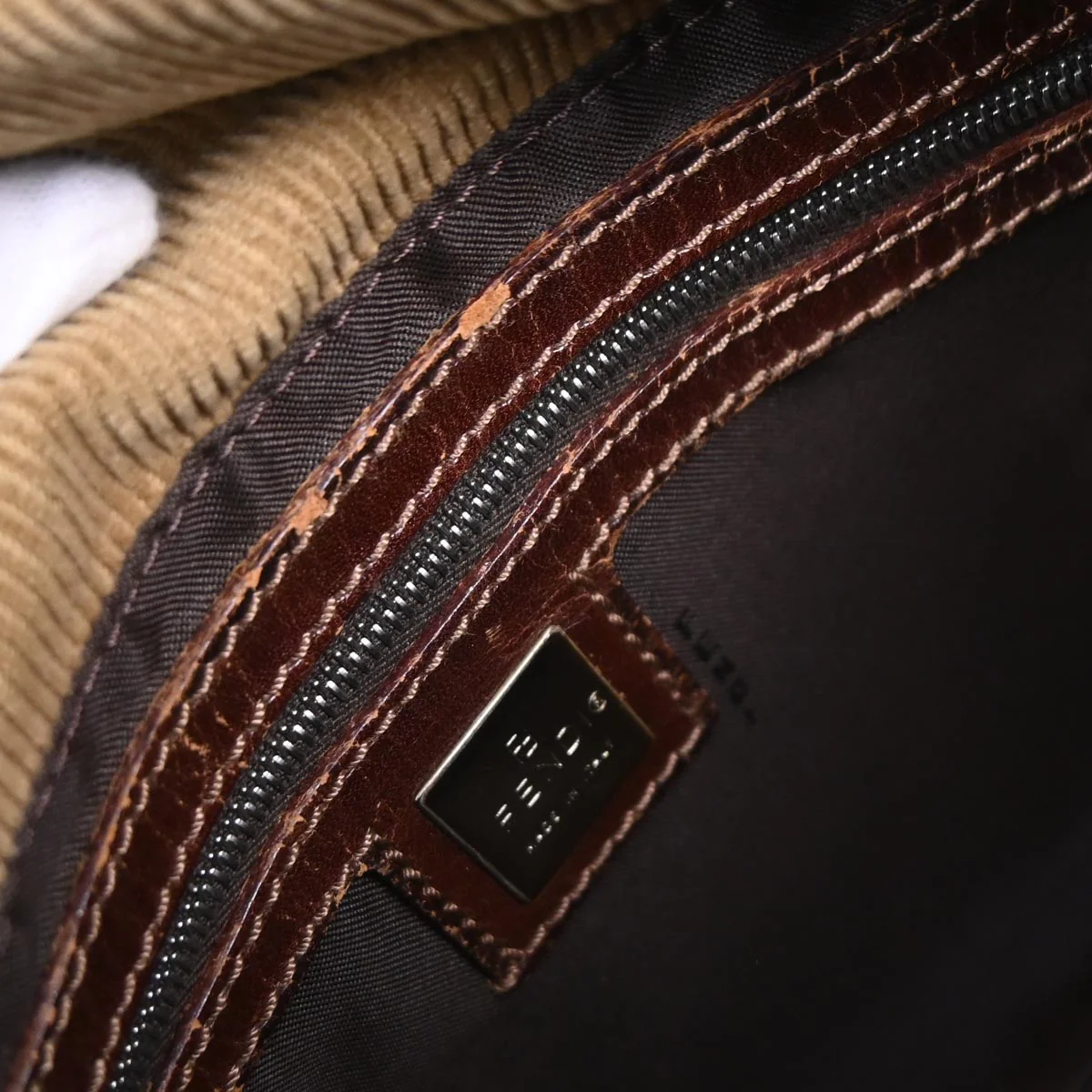 Fendi Brown Corduroy Handbag - Image 8