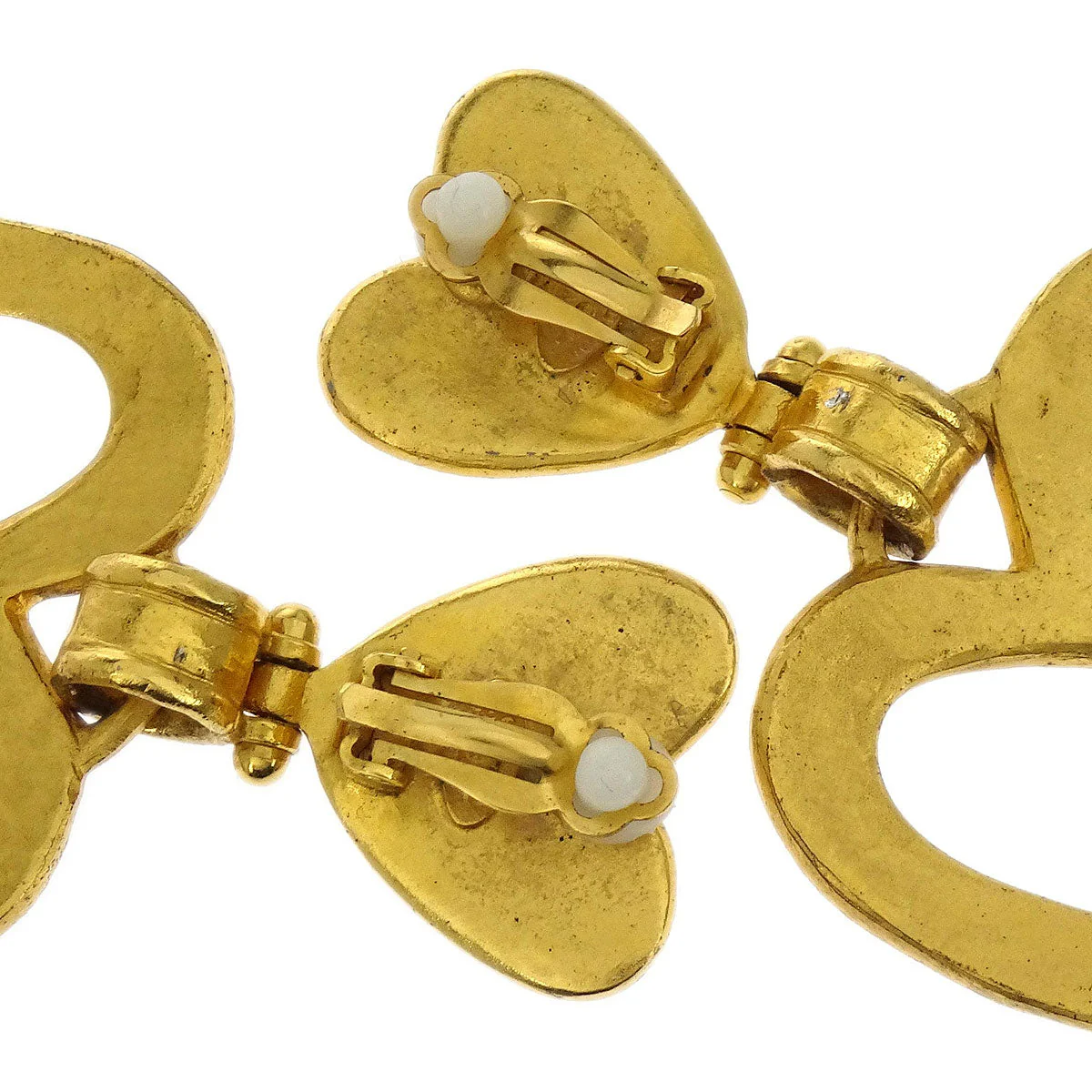 Chanel Heart Dangle Hoop Gold Clip-On Earrings 95P - Image 3