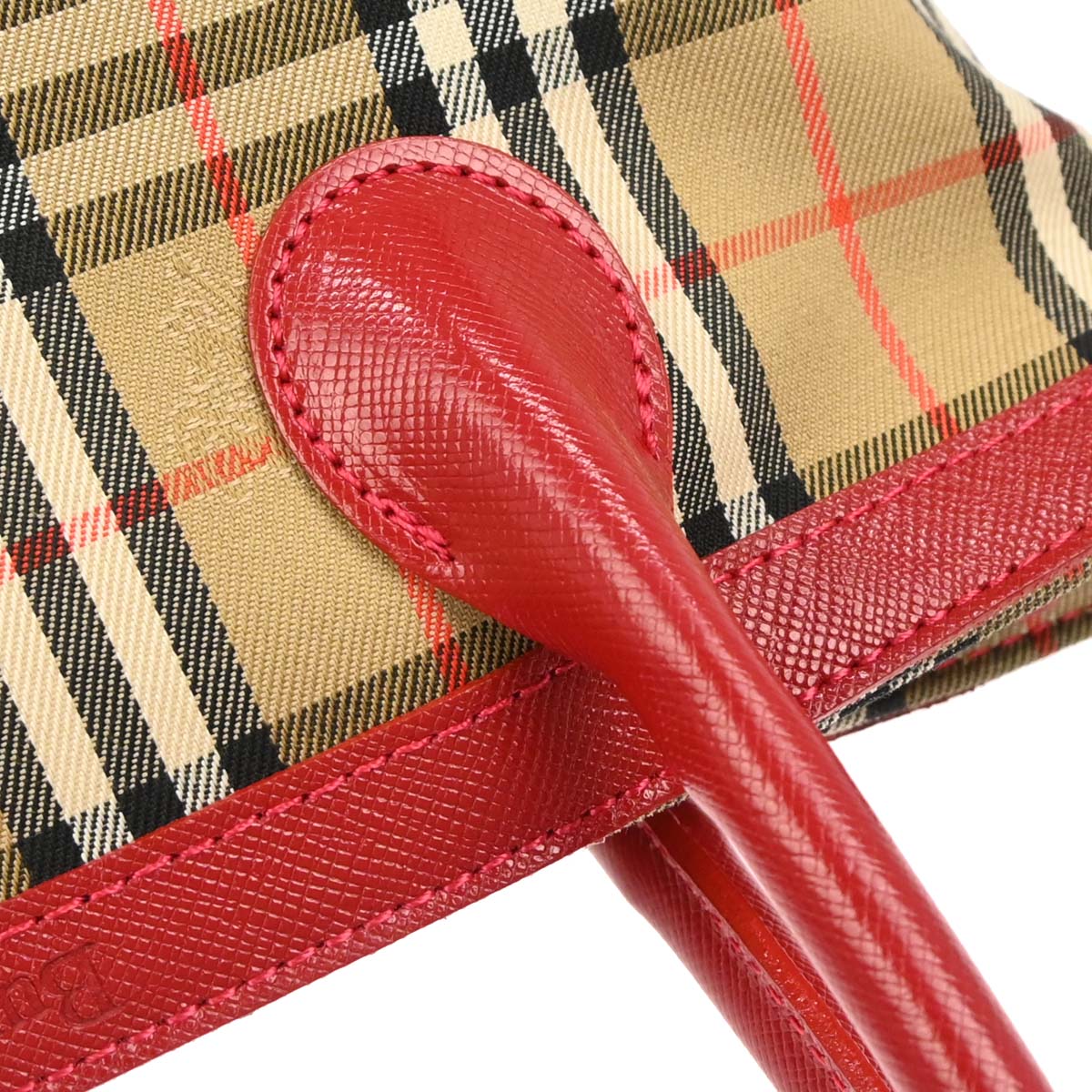 Burberrys Beige Red Canvas House Check Tote Handbag - Image 4