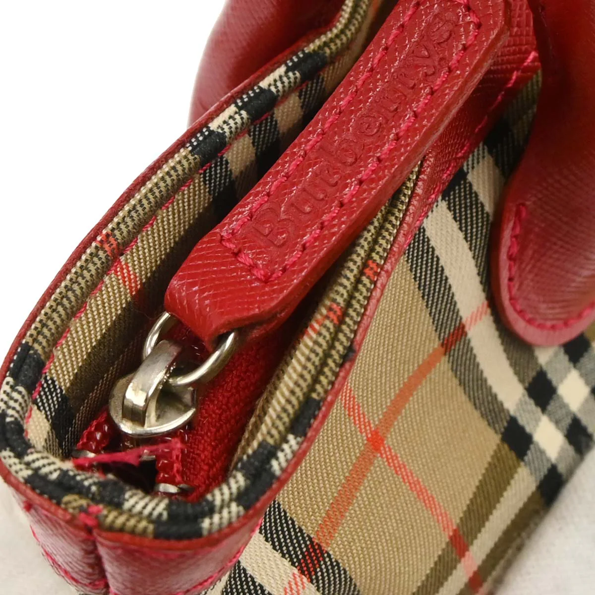 Burberrys Beige Red Canvas House Check Tote Handbag - Image 7