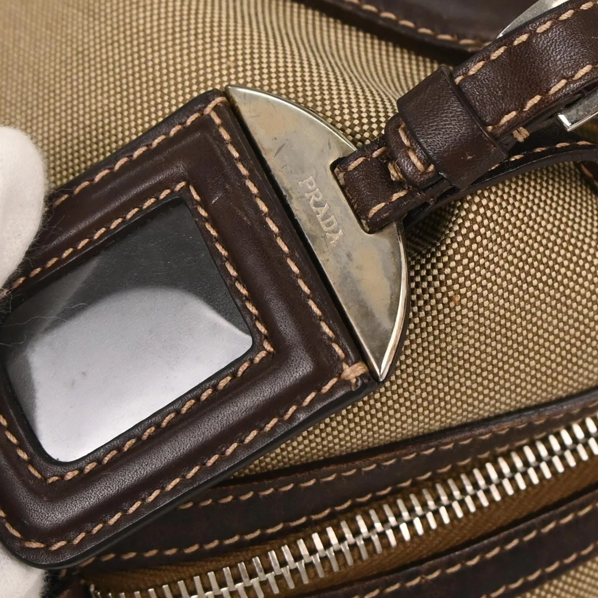 Prada Brown Canvas Handbag - Image 4