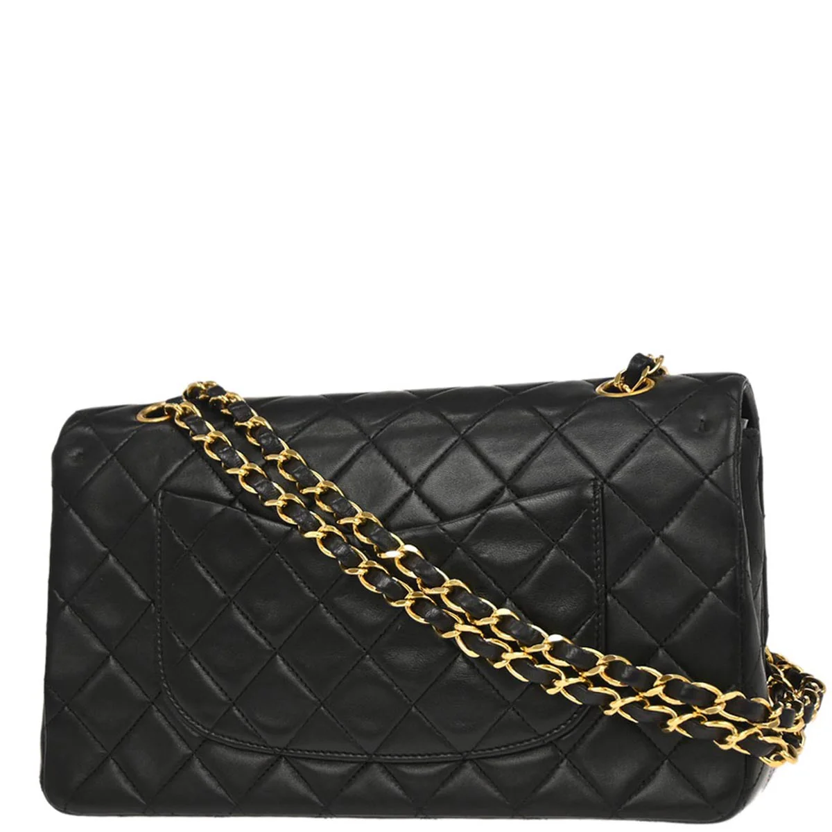 Chanel 1989-1991 Black Lambskin Medium Classic Double Flap Shoulder Bag - Image 2