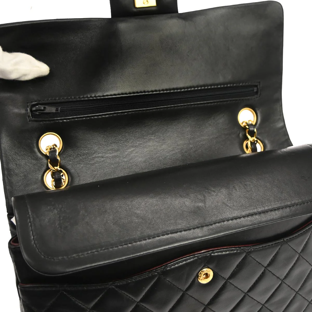 Chanel 1989-1991 Black Lambskin Medium Classic Double Flap Shoulder Bag - Image 6