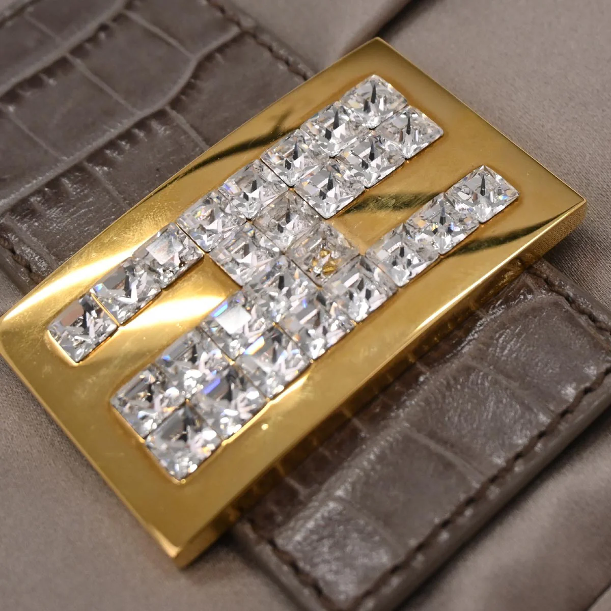 Fendi * Gray Satin Crocodile Baguette Handbag - Image 11