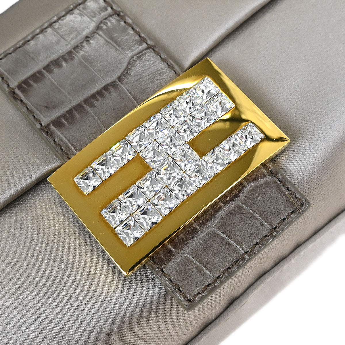 Fendi * Gray Satin Crocodile Baguette Handbag - Image 4