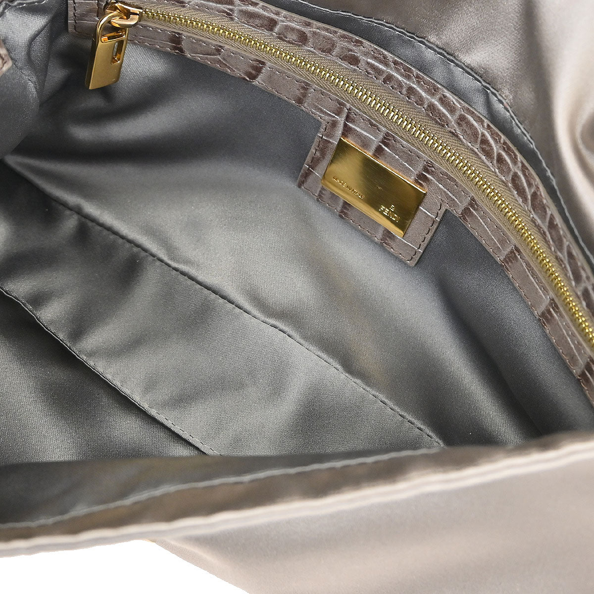 Fendi * Gray Satin Crocodile Baguette Handbag - Image 9