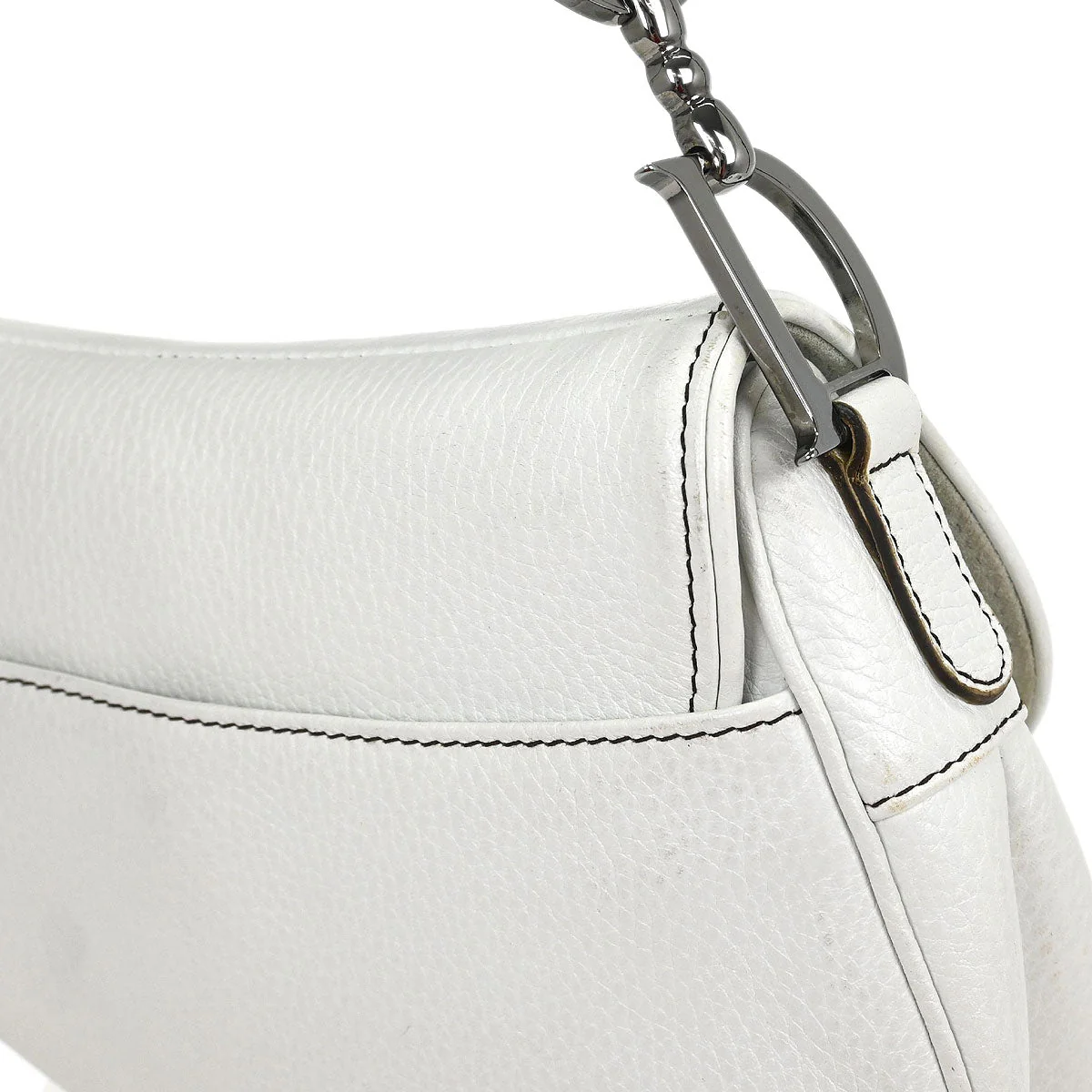 Christian Dior White Leather Saddle Handbag - Image 3