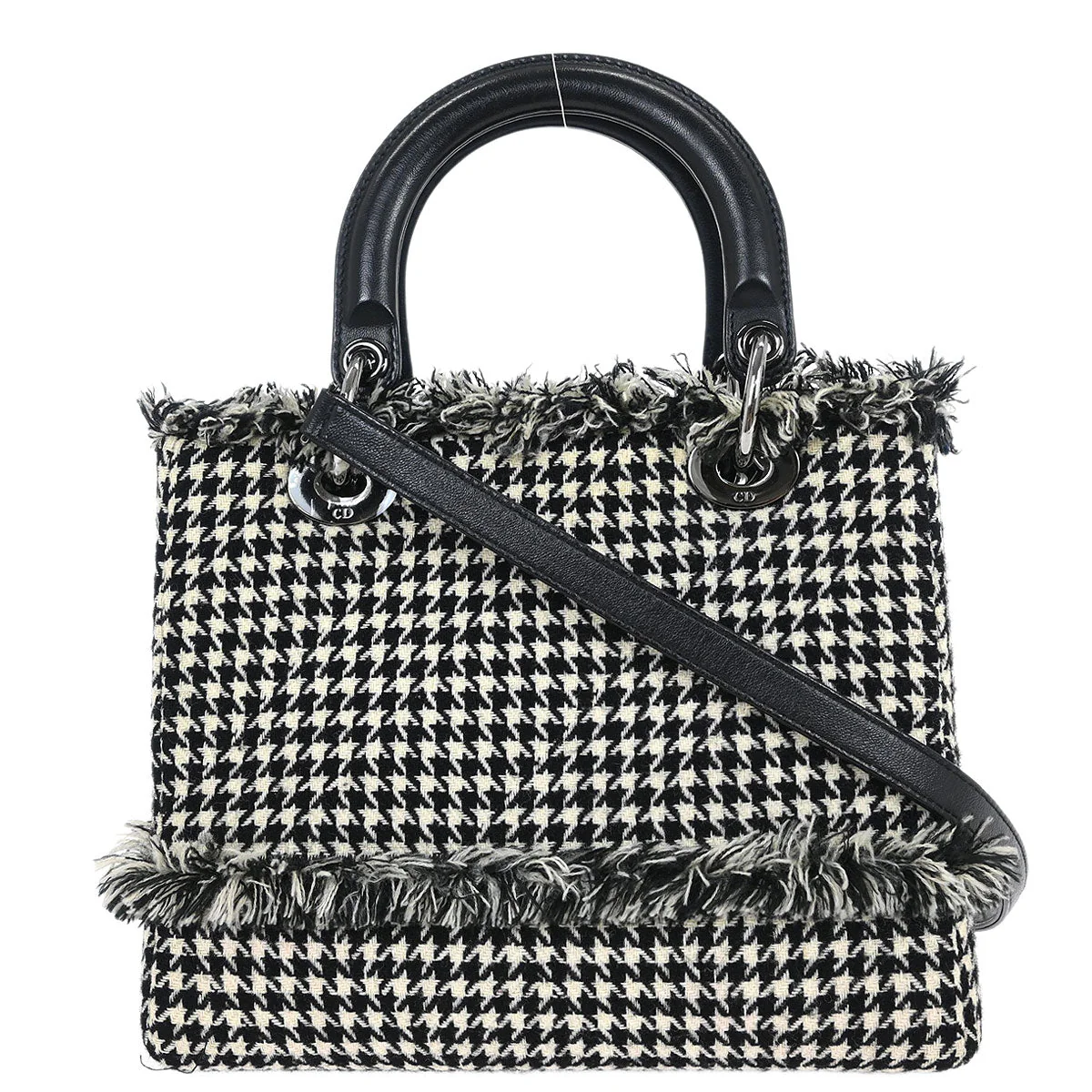 Christian Dior Black White Houndstooth Lady Dior 2way Handbag - Image 2