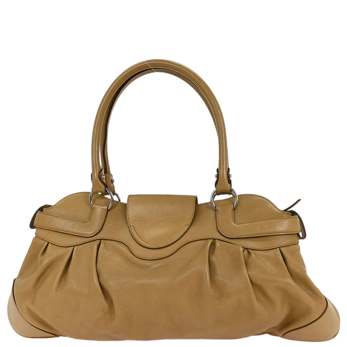Salvatore Ferragamo Beige Leather Gancini Handbag - Image 2