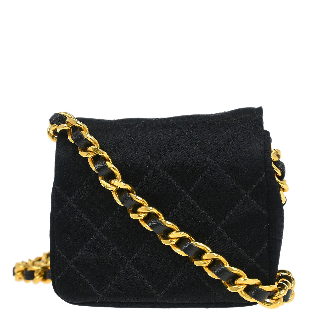 Chanel Black Satin Micro Classic Flap Shoulder Bag Pochette - Image 2