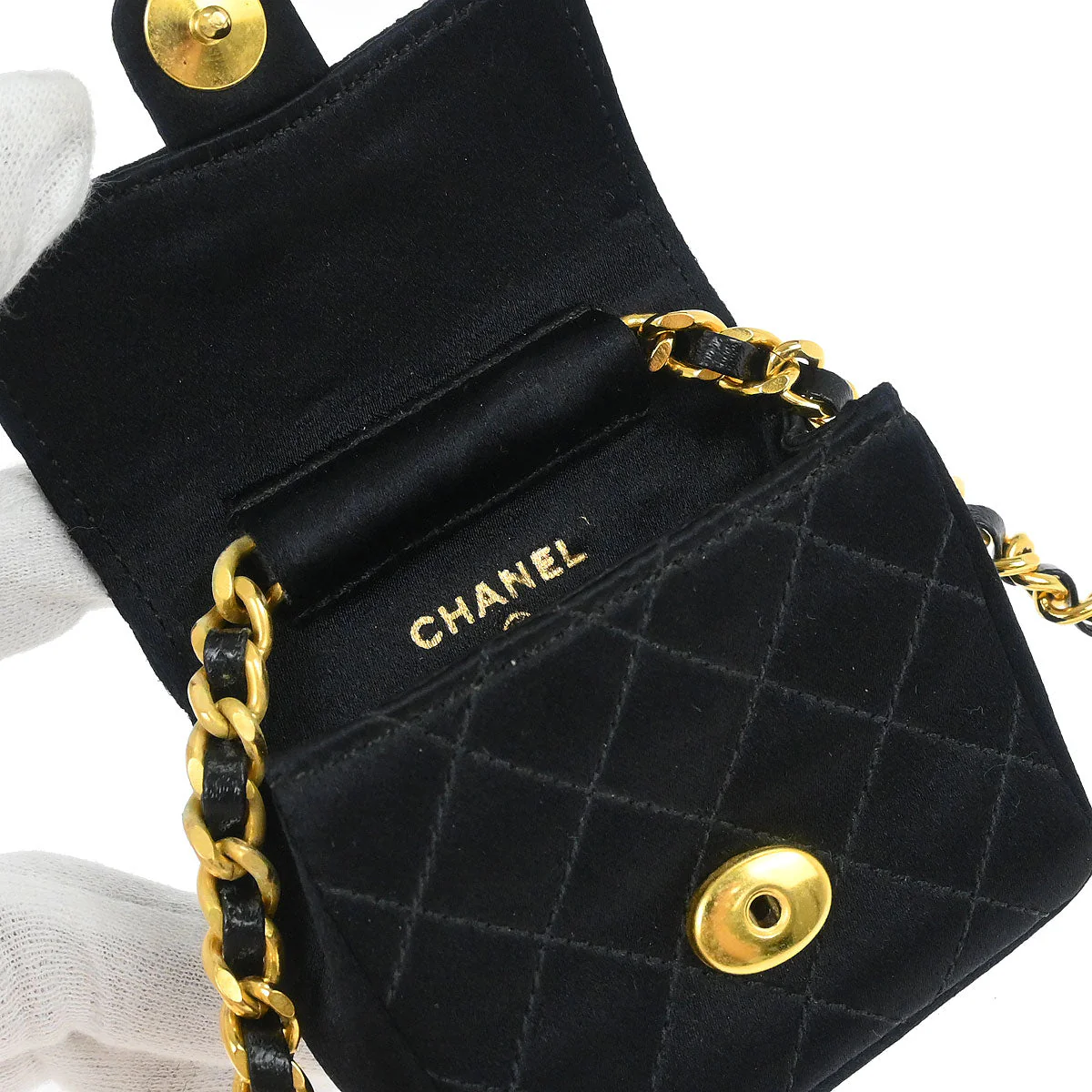 Chanel Black Satin Micro Classic Flap Shoulder Bag Pochette - Image 6