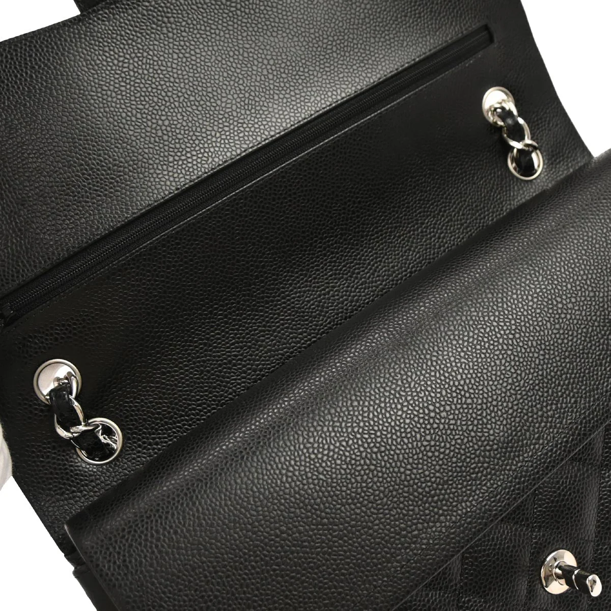 Chanel Black Caviar Skin Classic Double Flap Shoulder Bag - Image 5