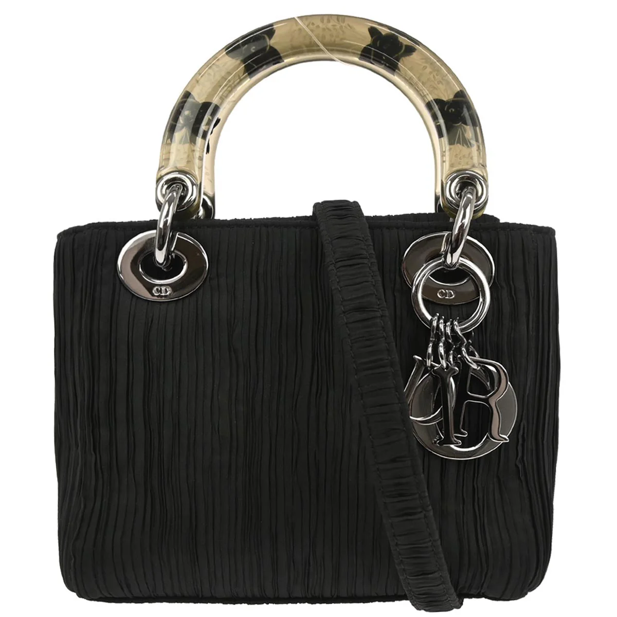 Christian Dior Black Satin Lady Dior 2way Shoulder Handbag