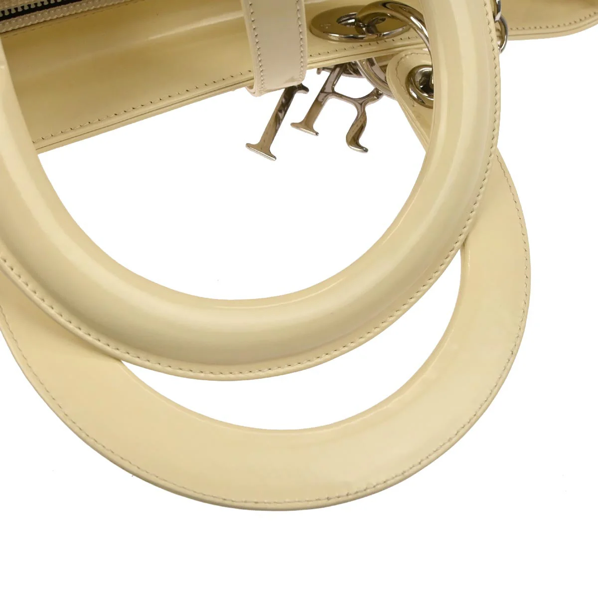 Christian Dior Ivory Patent Leather Lady Dior 2way Shoulder Handbag - Image 3