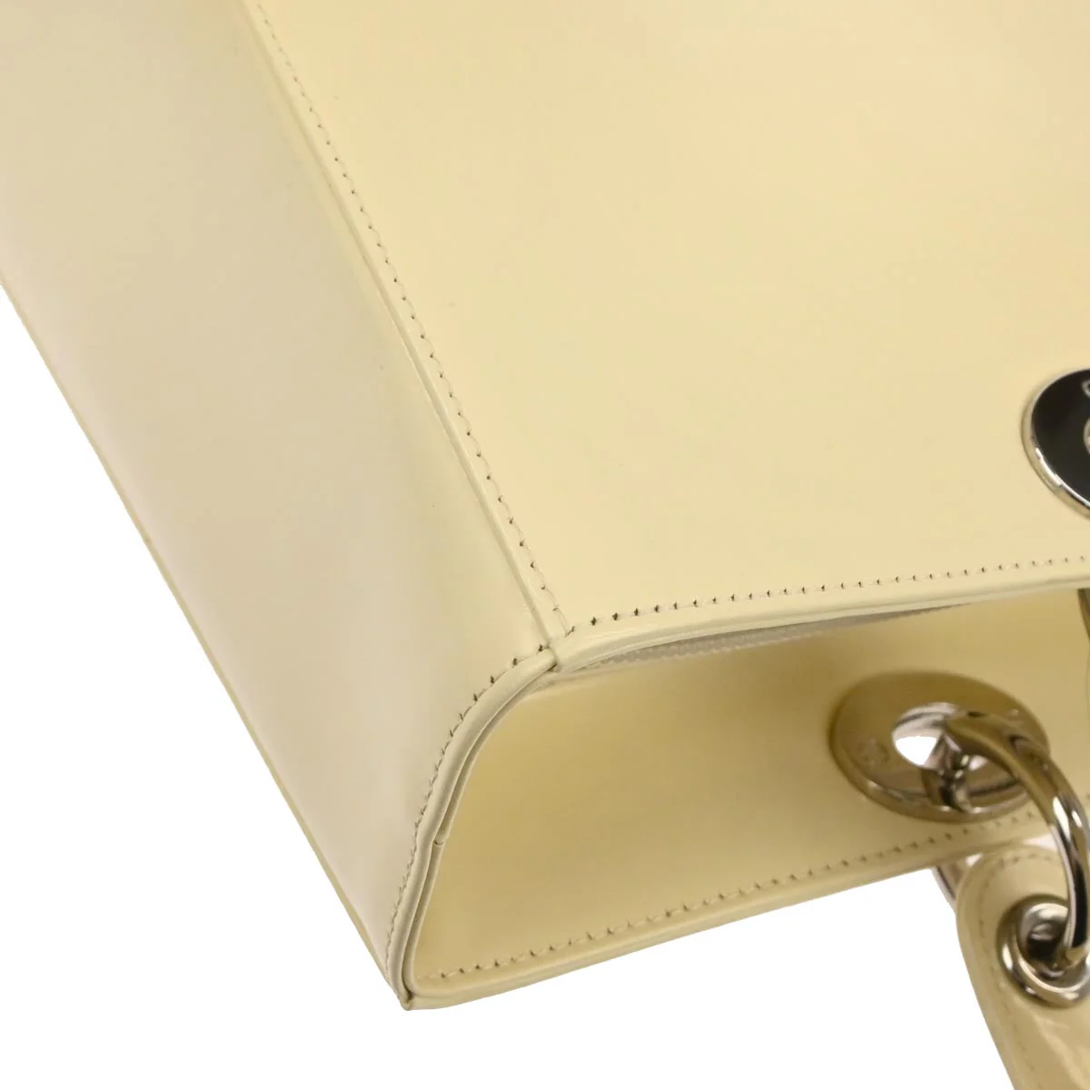 Christian Dior Ivory Patent Leather Lady Dior 2way Shoulder Handbag - Image 4