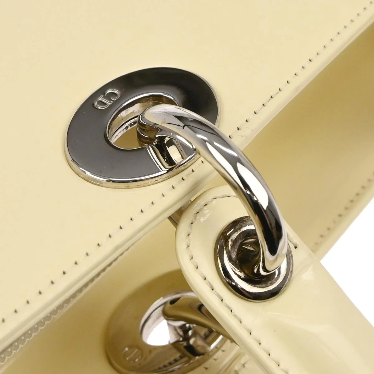 Christian Dior Ivory Patent Leather Lady Dior 2way Shoulder Handbag - Image 5