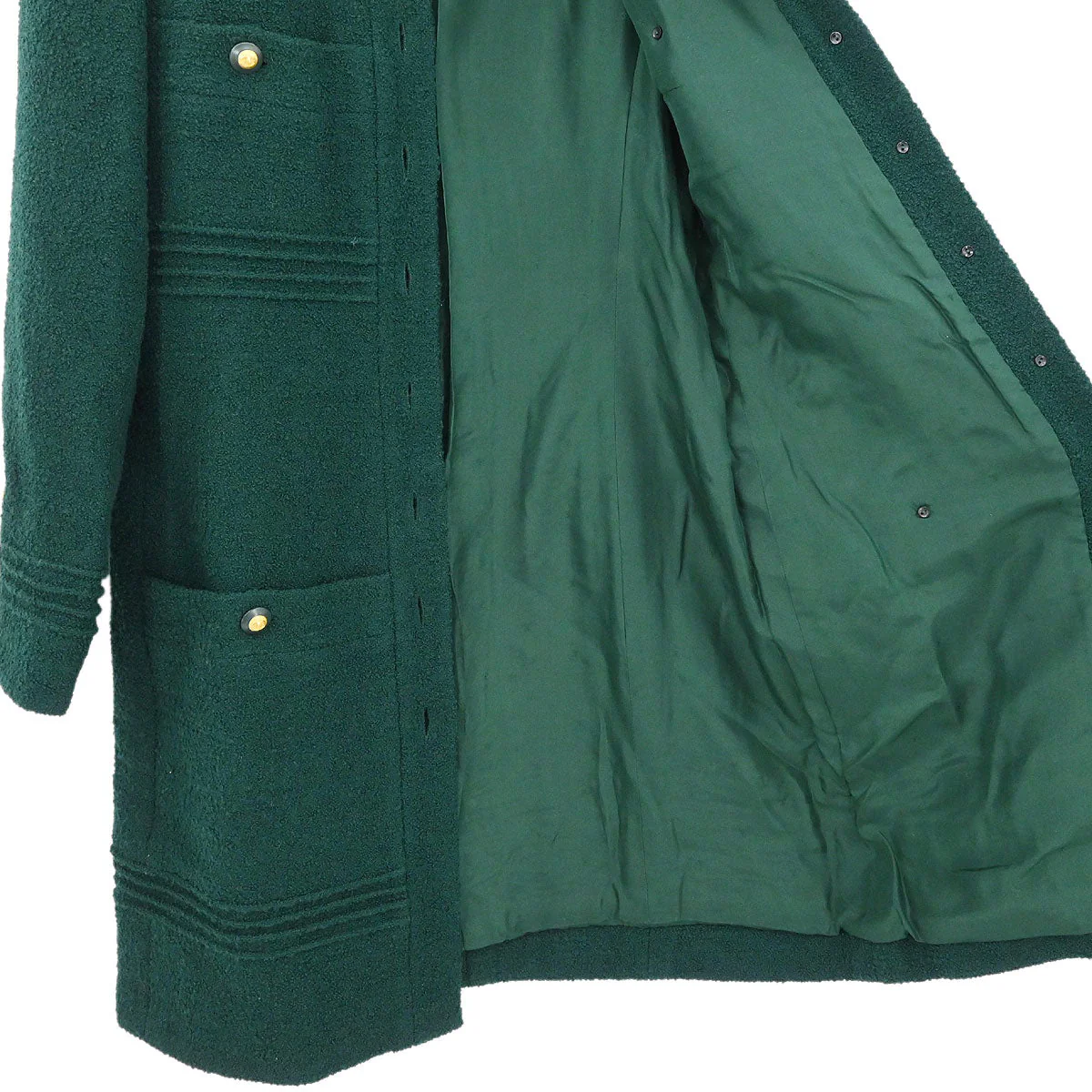 Chanel Single Breasted Collarless Coat Green - Image 8