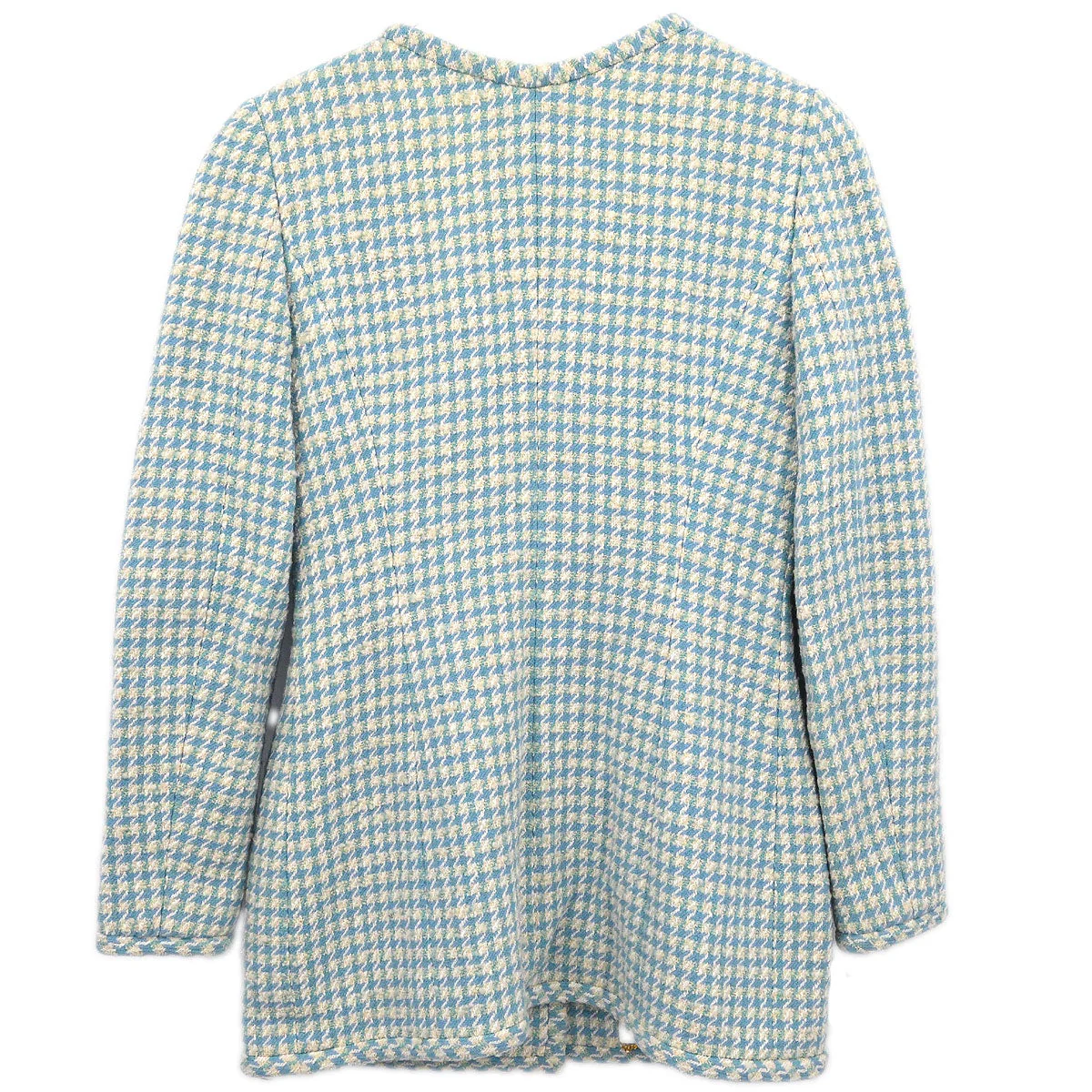 Chanel Single Breasted Collarless Tweed Jacket Light Blue - Image 2
