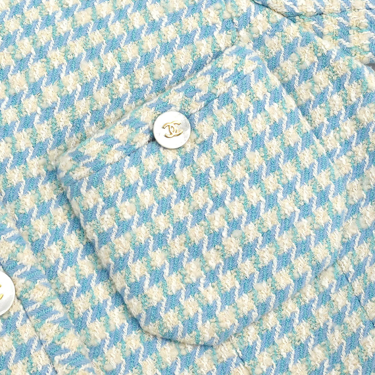 Chanel Single Breasted Collarless Tweed Jacket Light Blue - Image 4