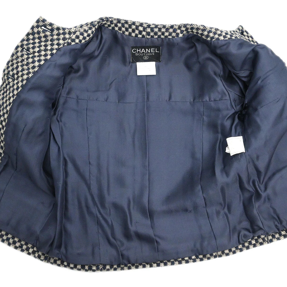 Chanel 1995 Single Breasted Collarless Jacket Navy #38 - Image 7