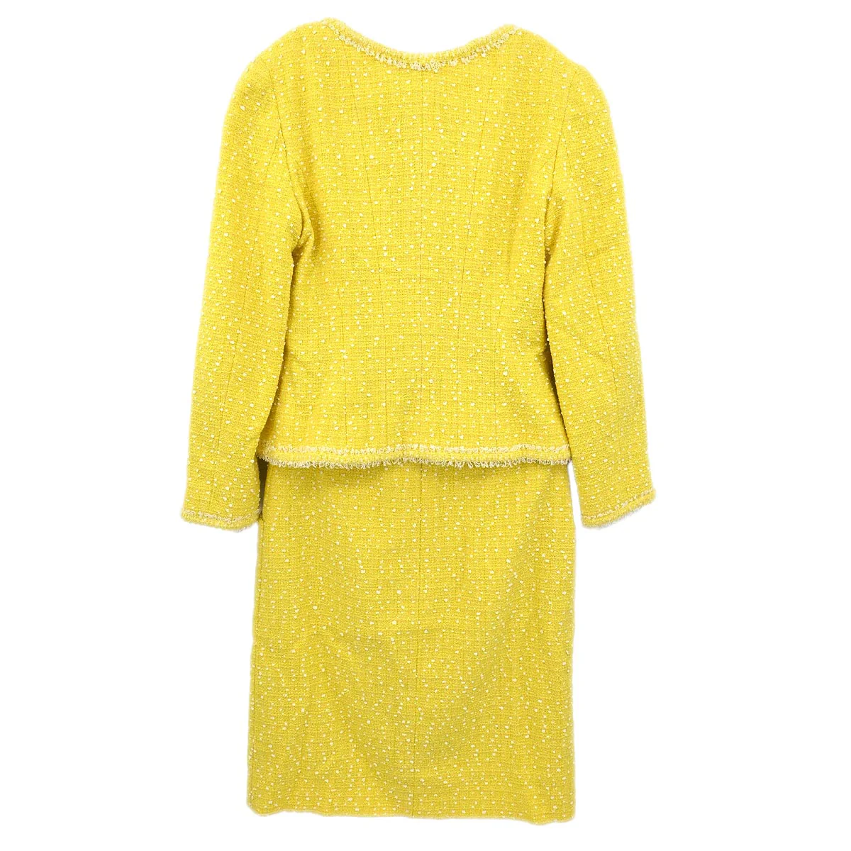 Chanel 1997 Setup Suit Jacket Skirt Tweed Yellow #36 - Image 2