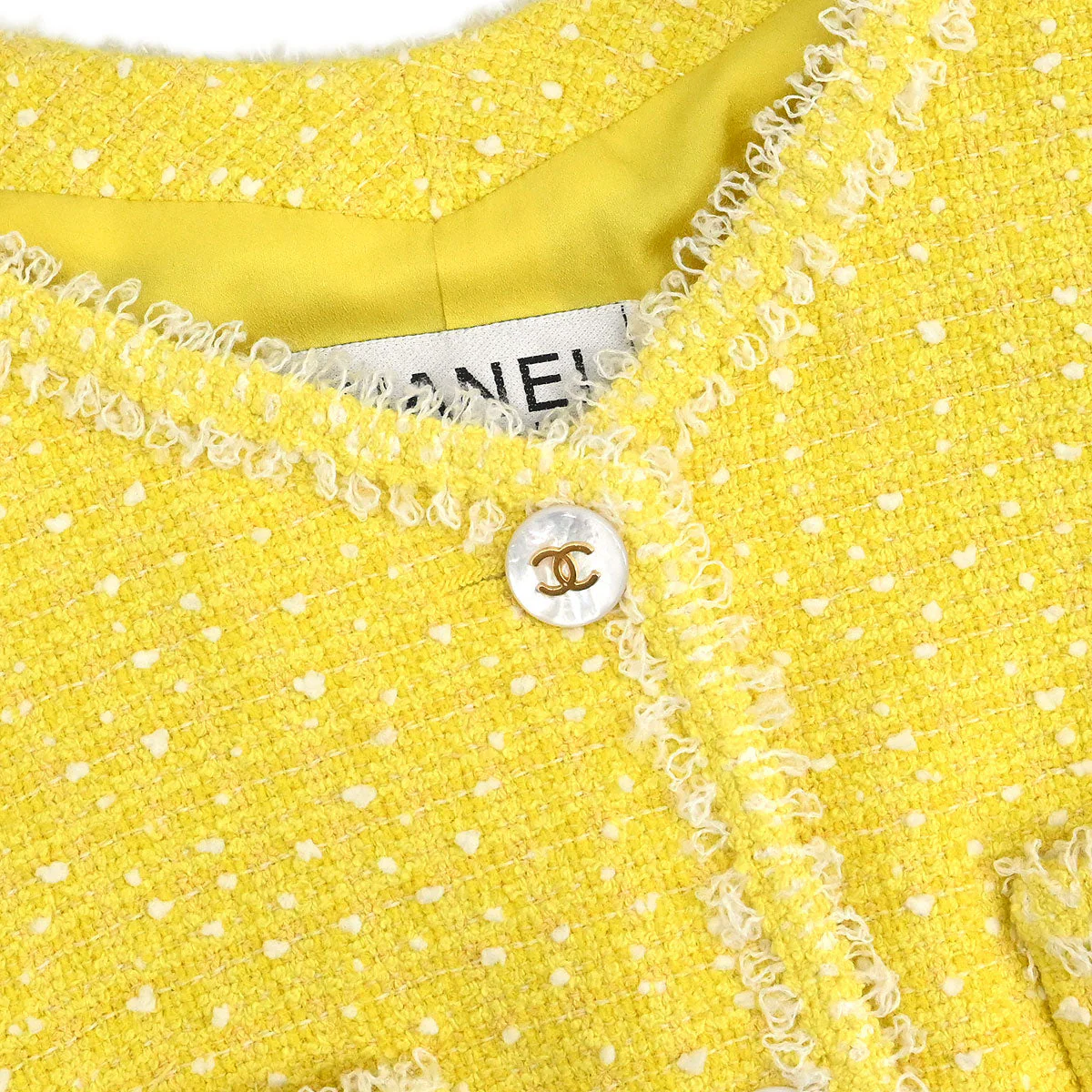 Chanel 1997 Setup Suit Jacket Skirt Tweed Yellow #36 - Image 3