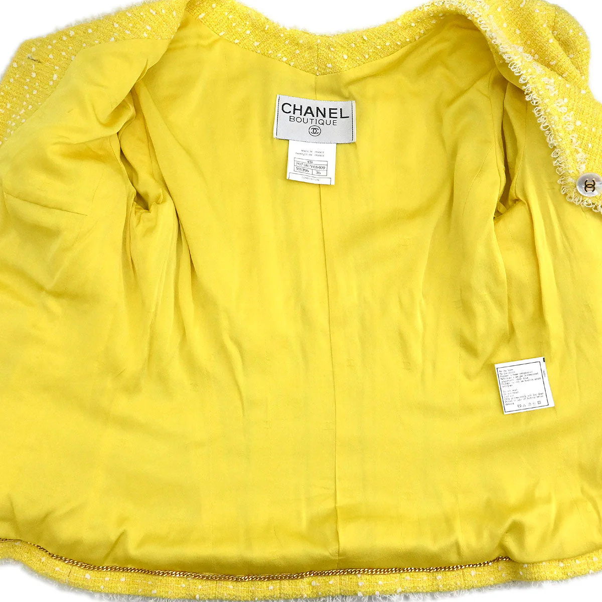 Chanel 1997 Setup Suit Jacket Skirt Tweed Yellow #36 - Image 6