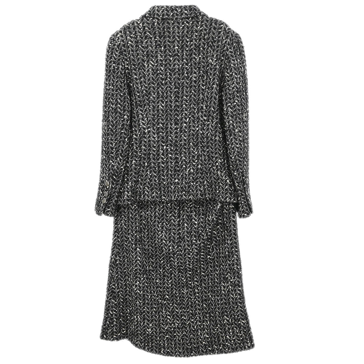 Chanel 1997 Setup Suit Jacket Skirt Tweed Black #40 - Image 2