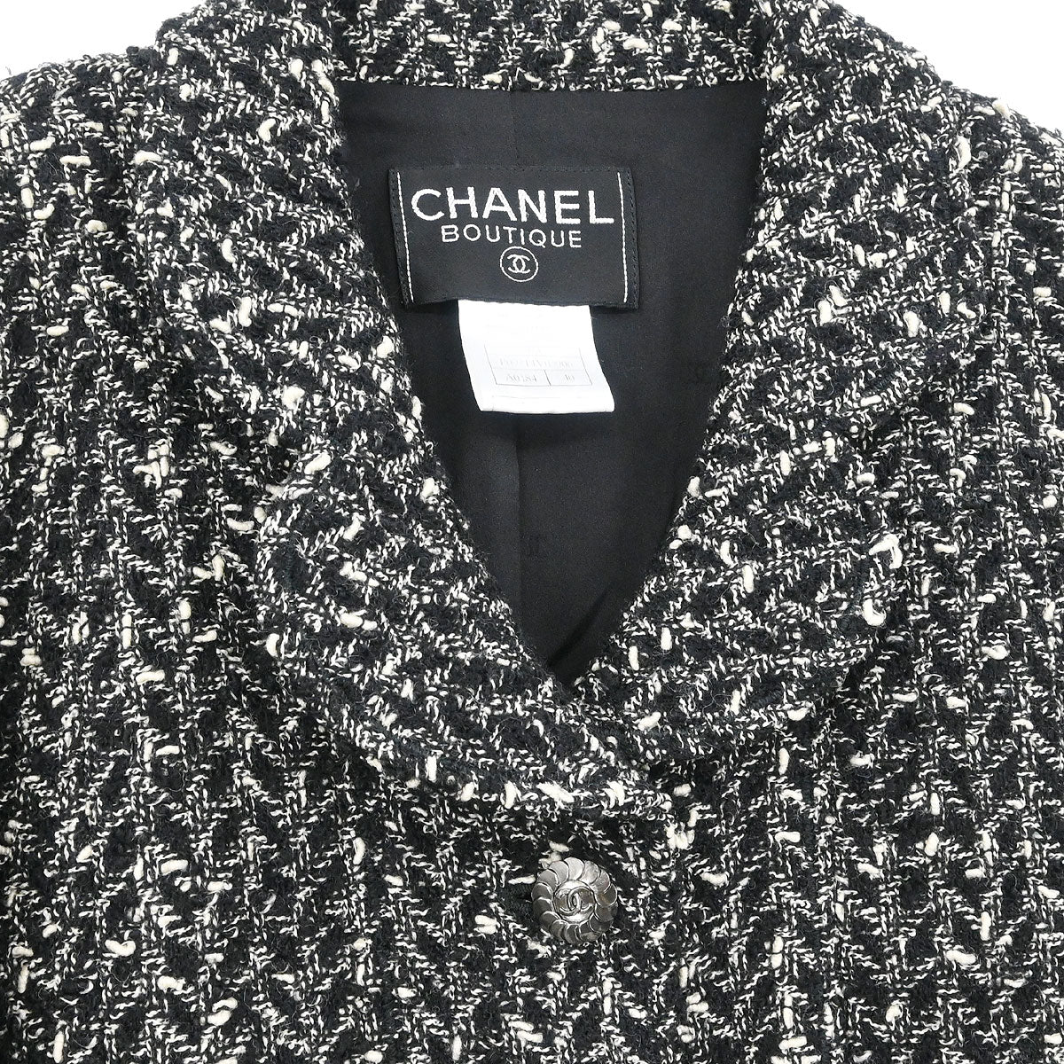 Chanel 1997 Setup Suit Jacket Skirt Tweed Black #40 - Image 3