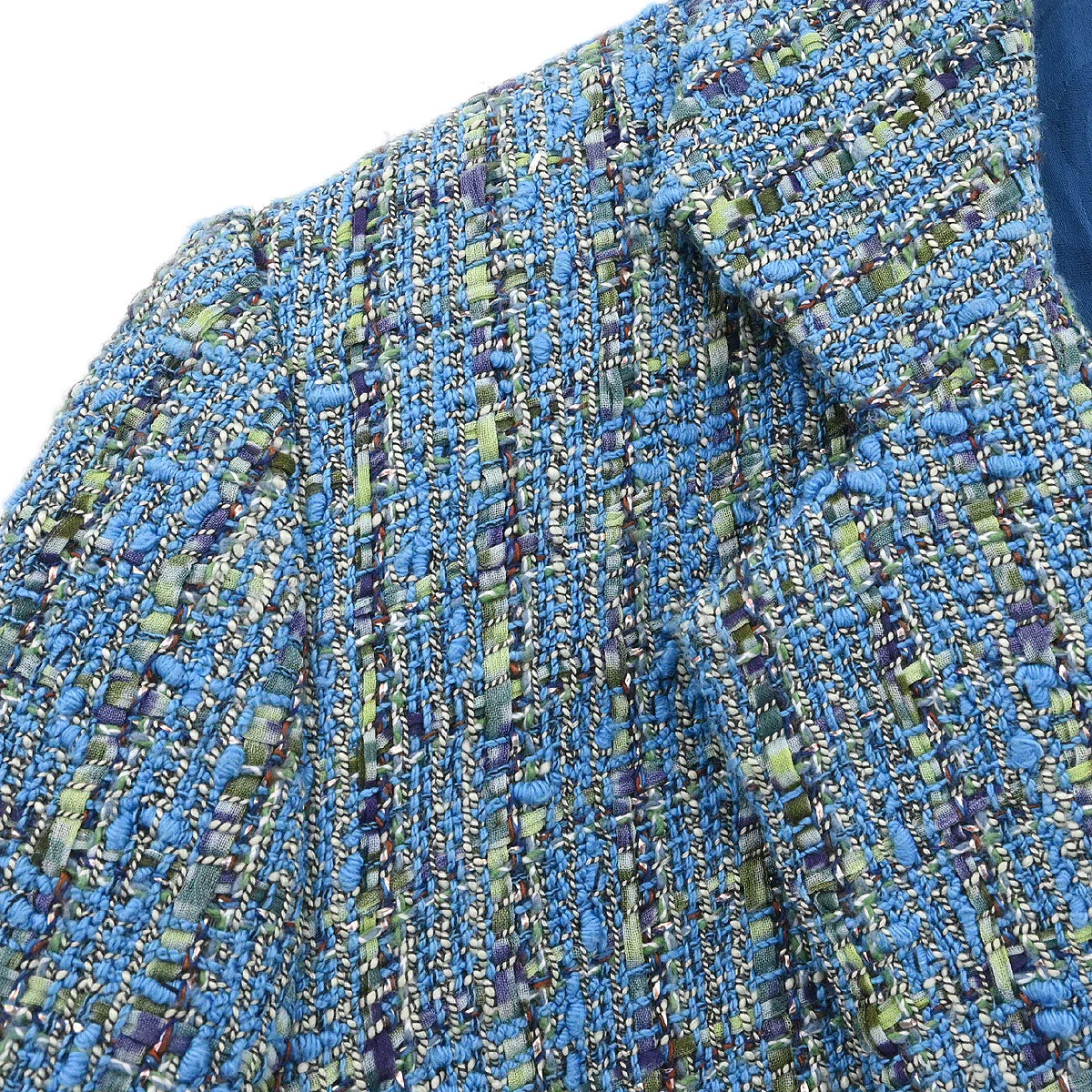 Chanel 2017 Short Sleeve Tweed Jacket Coat Blue #36 - Image 4