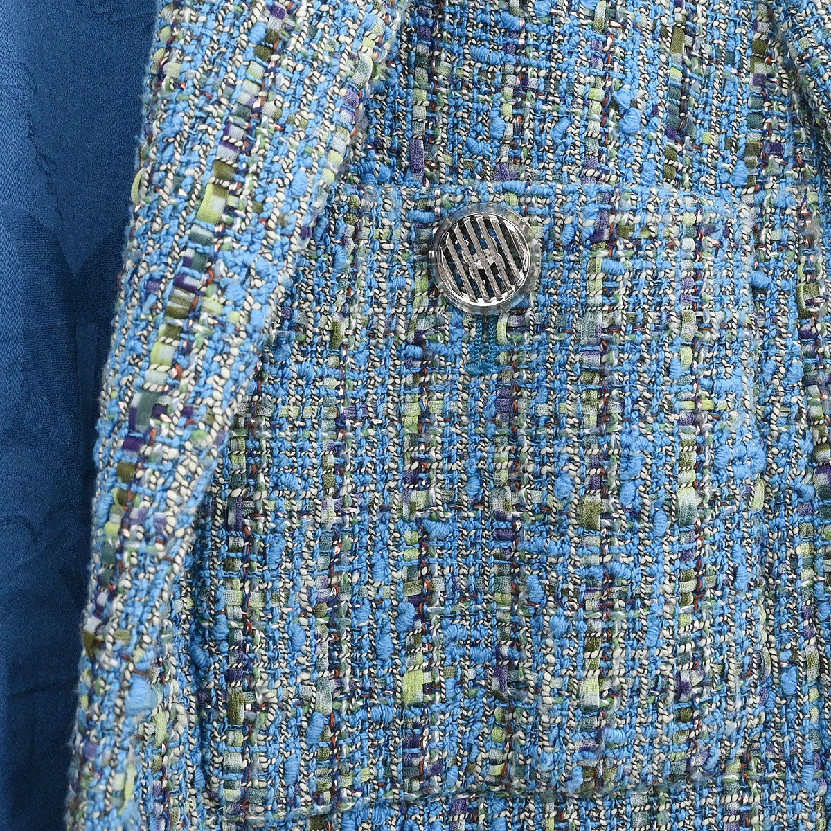 Chanel 2017 Short Sleeve Tweed Jacket Coat Blue #36 - Image 5