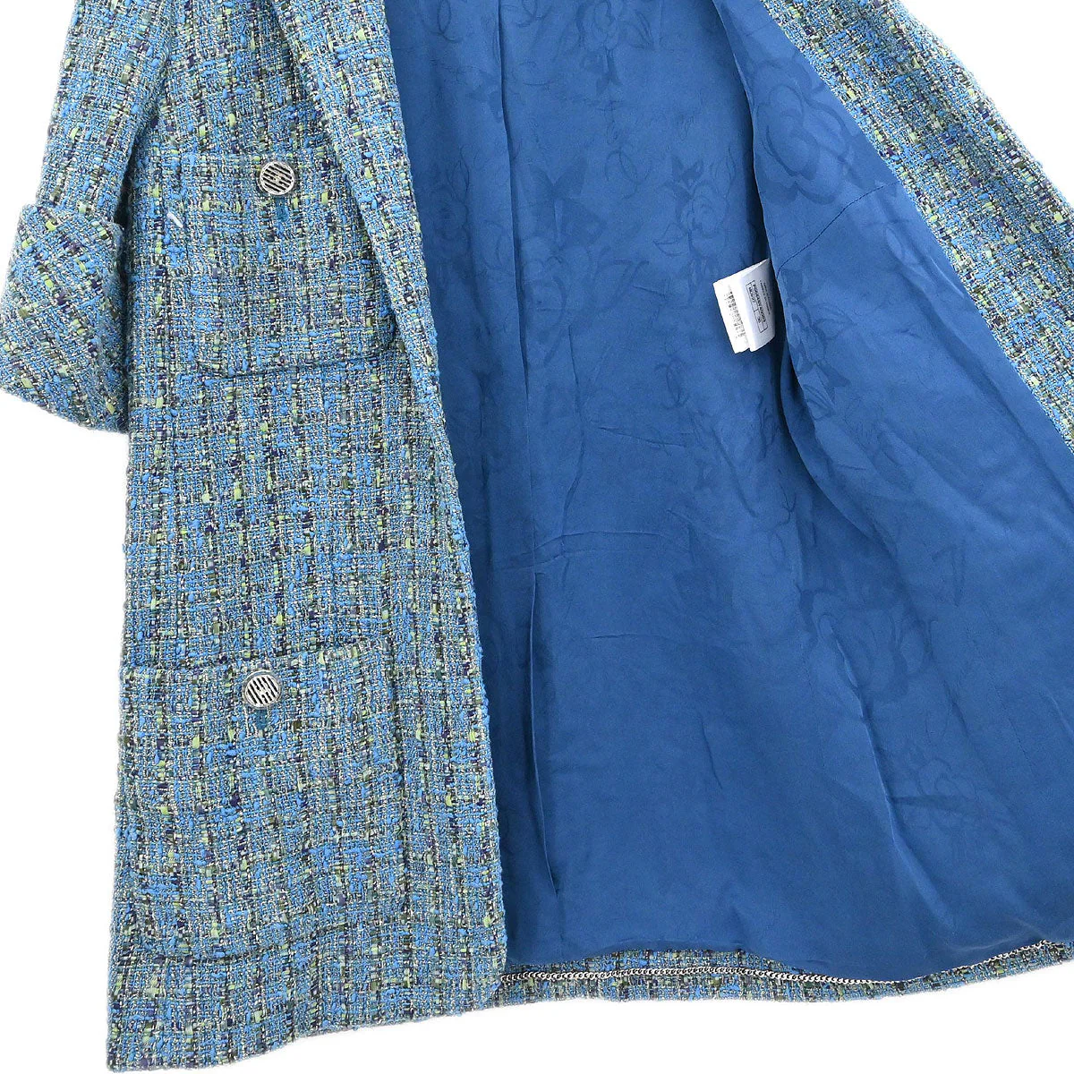Chanel 2017 Short Sleeve Tweed Jacket Coat Blue #36 - Image 7