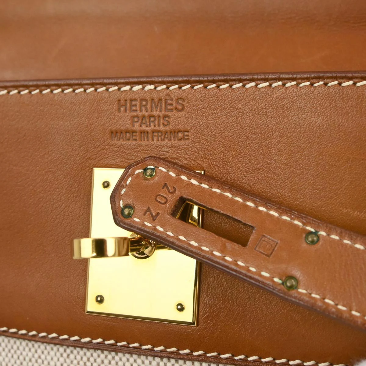 Hermes Gold Barenia Toile H Kelly 35 Retourne 2way Shoulder Handbag - Image 9
