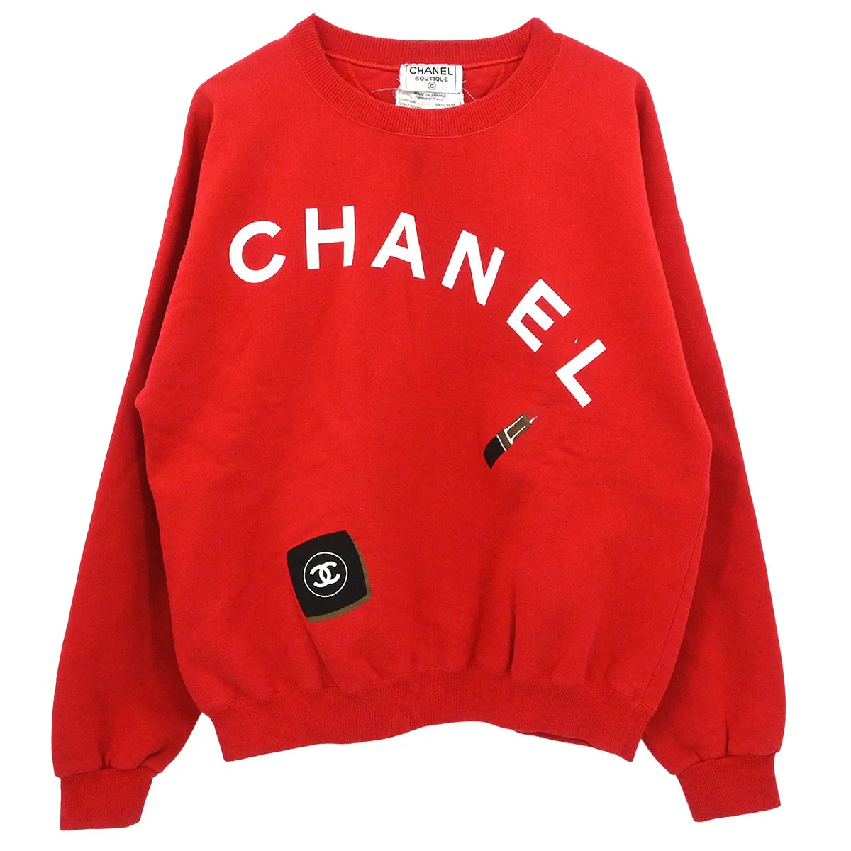 Chanel Long Sleeve Top Sweatshirt Red #M