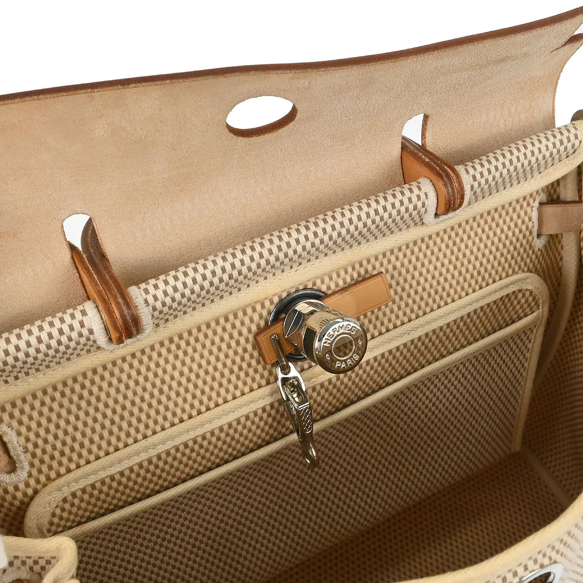 Hermes Beige Toile GM Herbag PM 2way Shoulder Handbag - Image 8