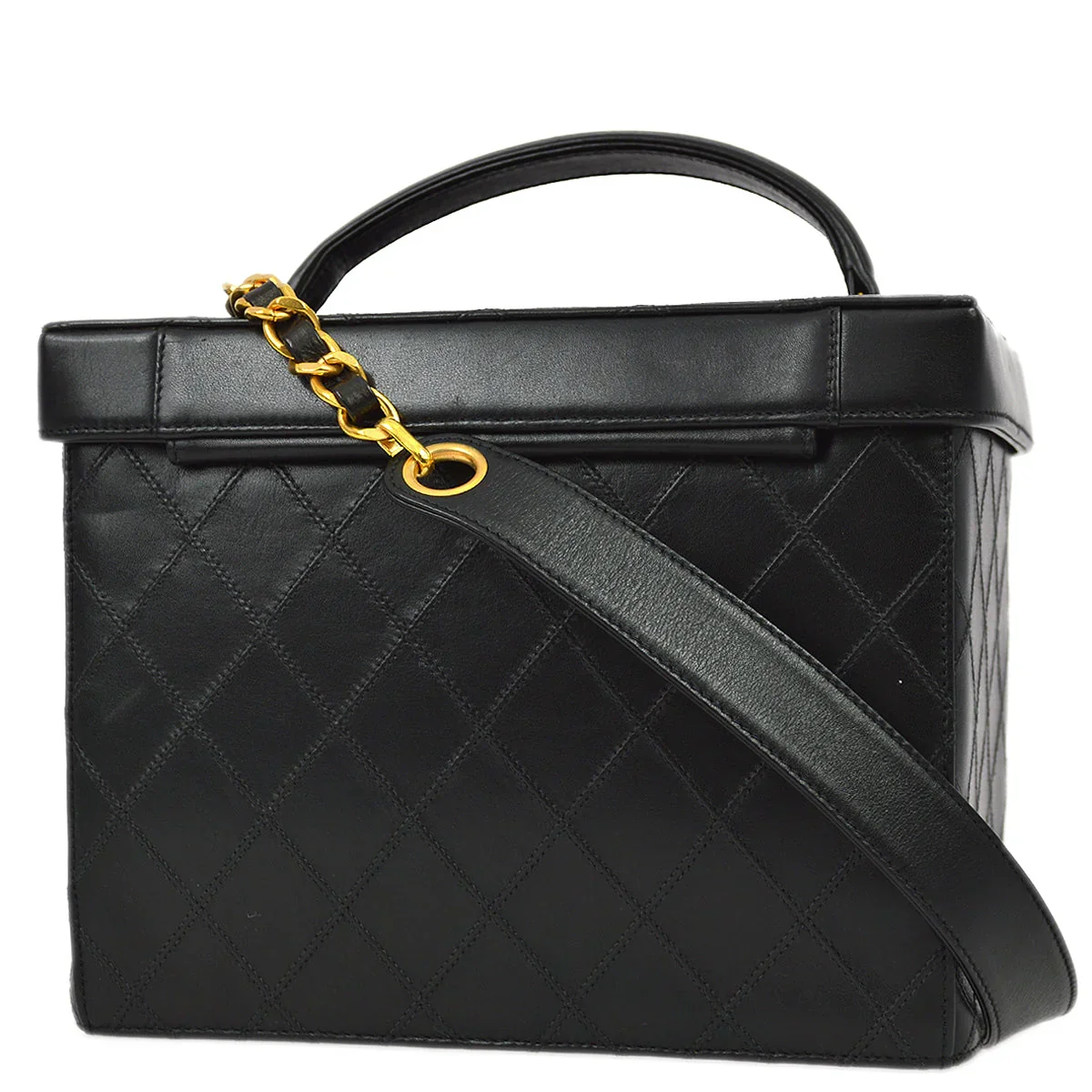 Chanel 1994-1996 Black Lambskin Bicolore Vanity 2way Handbag - Image 2