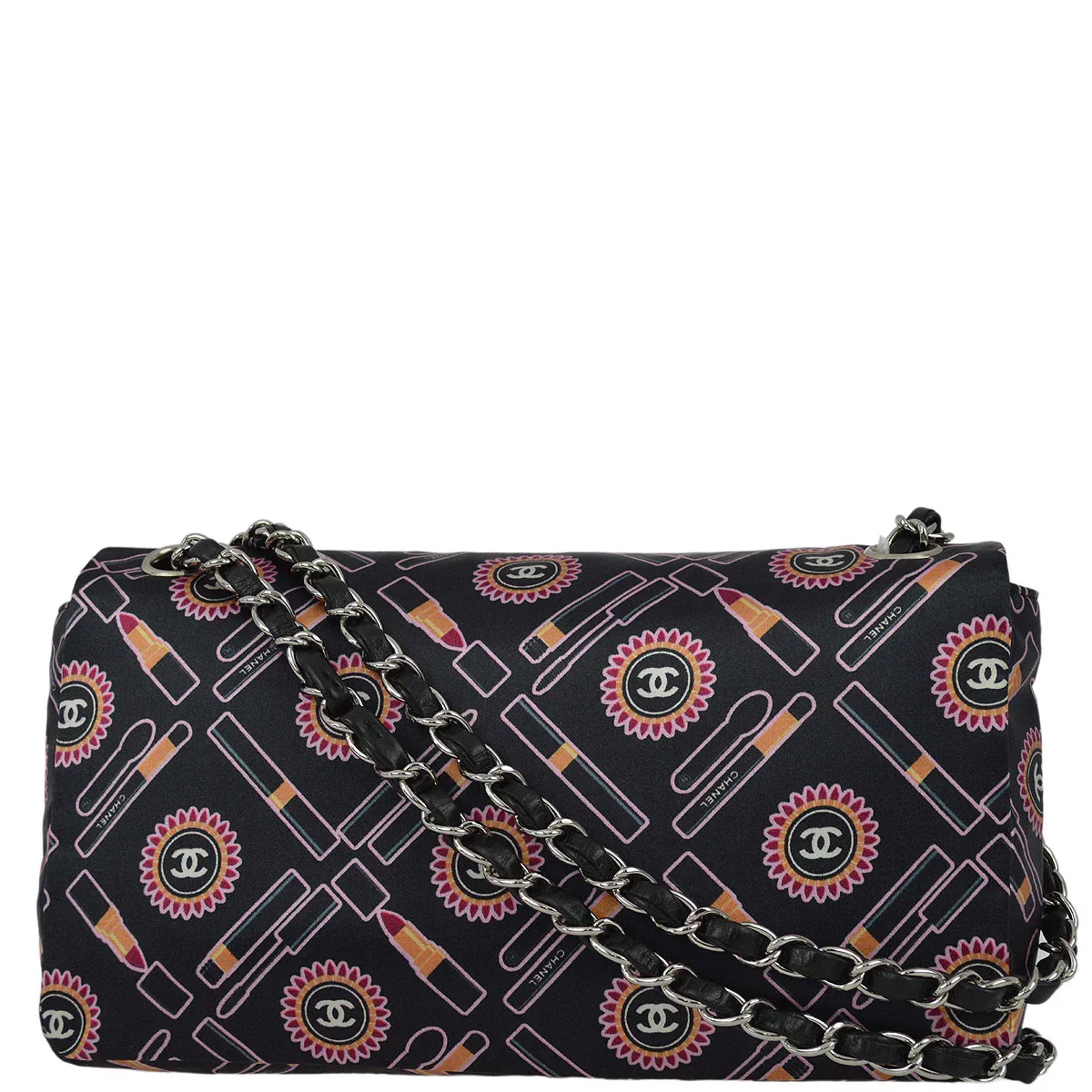 Chanel 2004-2005 Black Satin Lipstick Classic Single Flap Shoulder Bag - Image 2