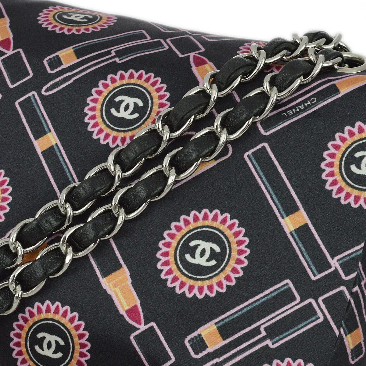 Chanel 2004-2005 Black Satin Lipstick Classic Single Flap Shoulder Bag - Image 4