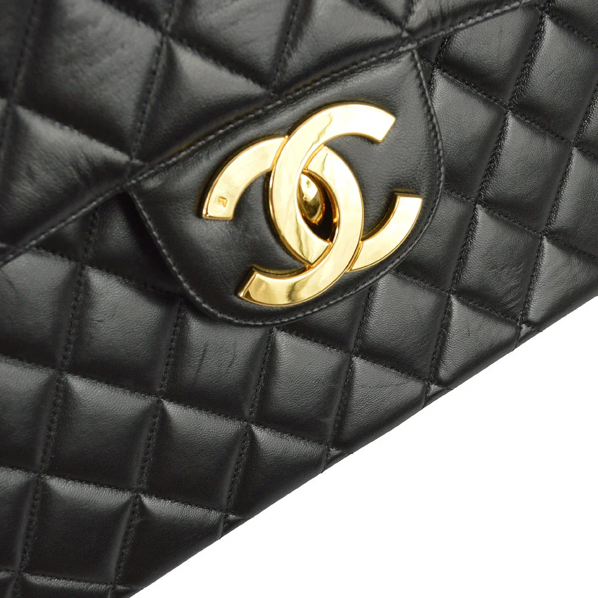 Chanel 1996-1997 Black Lambskin Jumbo Classic Flap Bag - Image 6