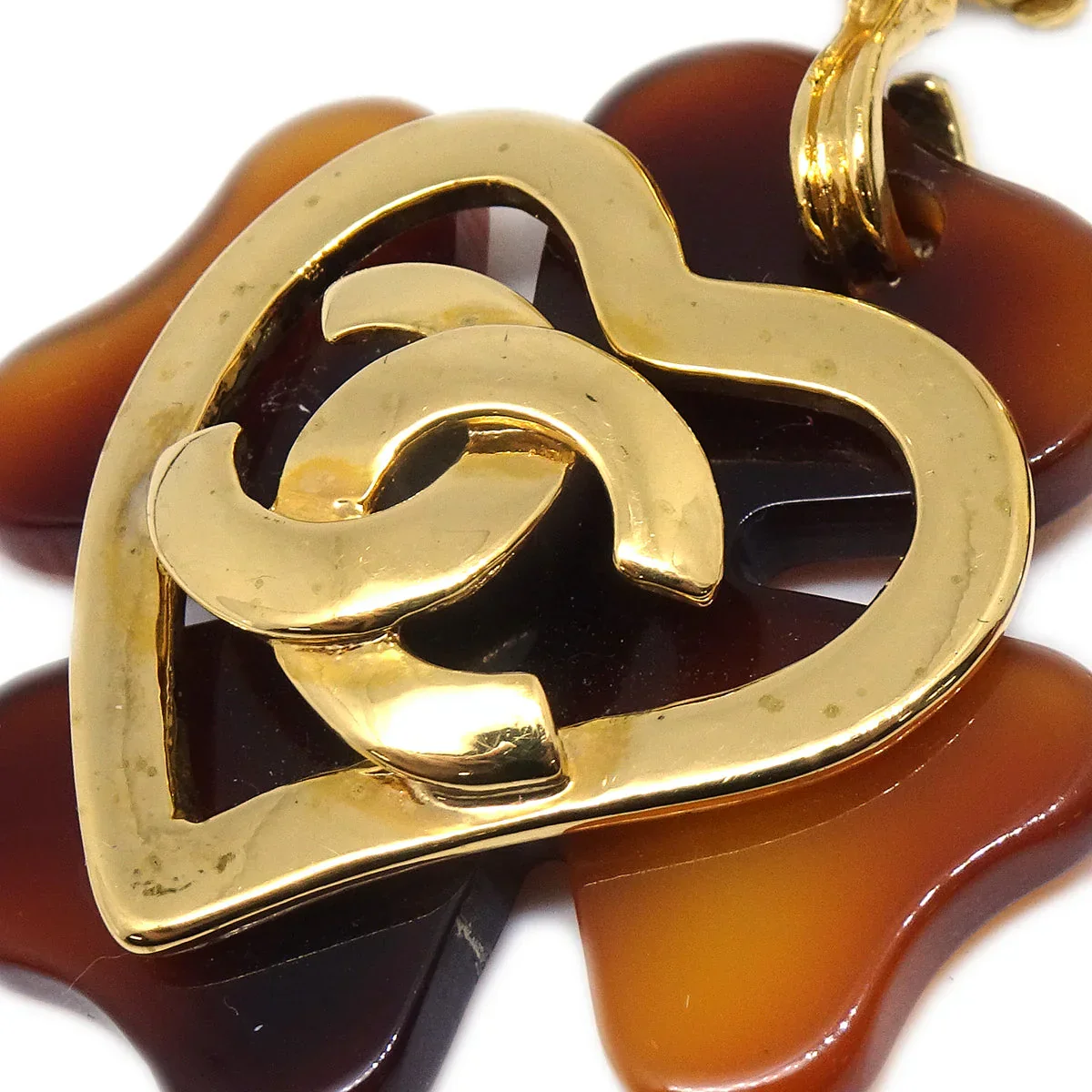 Chanel 1995 Faux Tortoiseshell Heart CC Dangle Earrings - Image 2