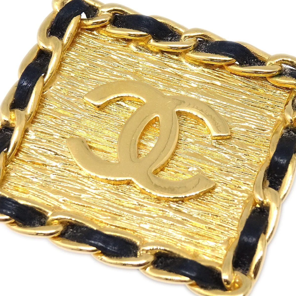 Chanel Square Leather Earrings Clip-On Gold 26 - Image 2